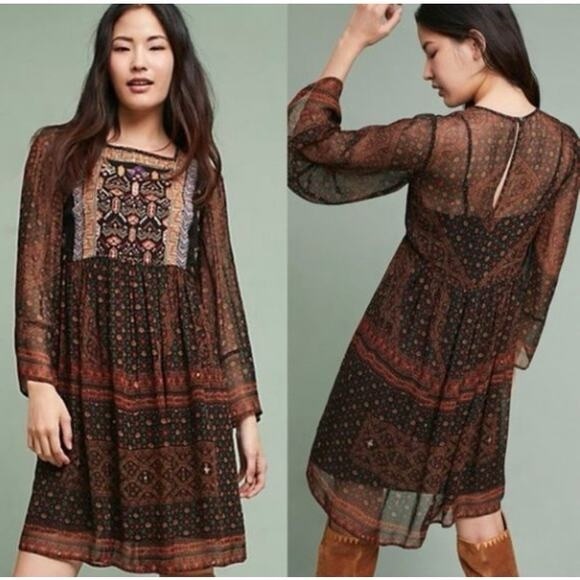 ANTHROPOLOGIE Akemi+Kin Munro Embellished Sheer Tunic Dress - Picture 1 of 8